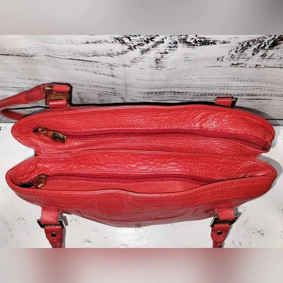 Valentina Handbag‎ in Red Large Made in Italy Genuine Pebbled Leather Luxury - Picture 3 of 11